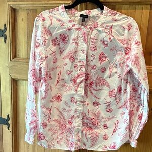 Talbots White Blouse with Pink Floral Print